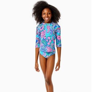 Lilly Pulitzer Girl's Bobby Rashguard Set UPF 50 - Blue Horizon Jungle Sunrise